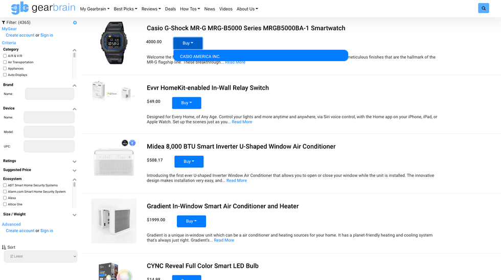 a screenshot of GearBrain matching engine and filtering capabilities
