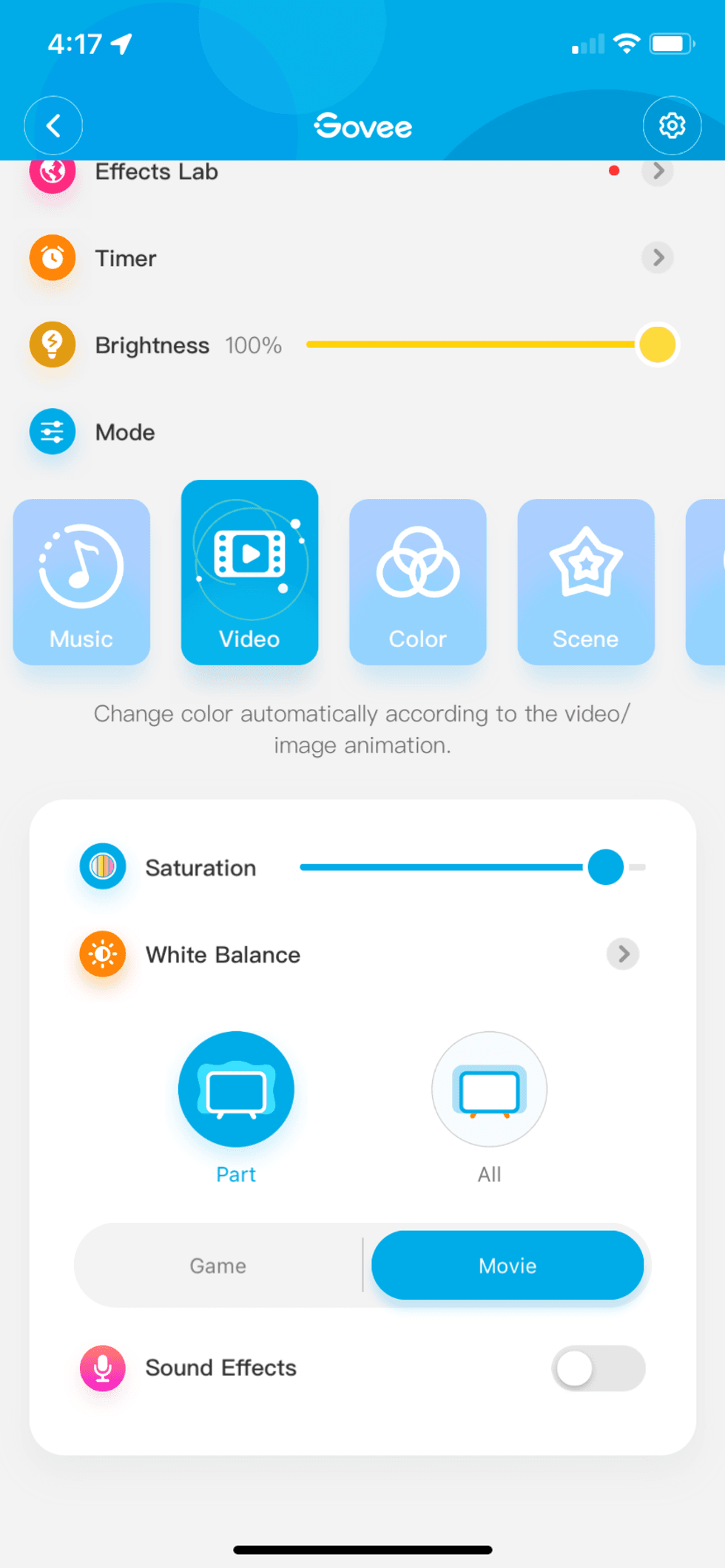 a screenshot of Govee Home app for DreamView Dashboard