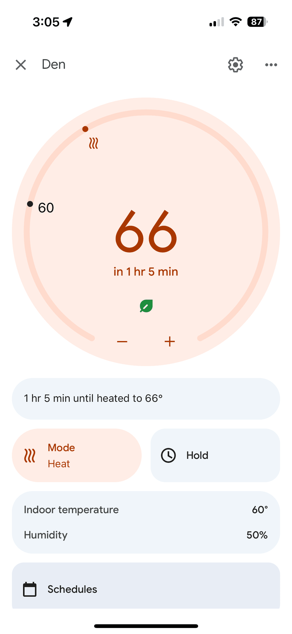 a screenshot of home screen in Google Home app for Nest Learning Thermostat 4th Gen