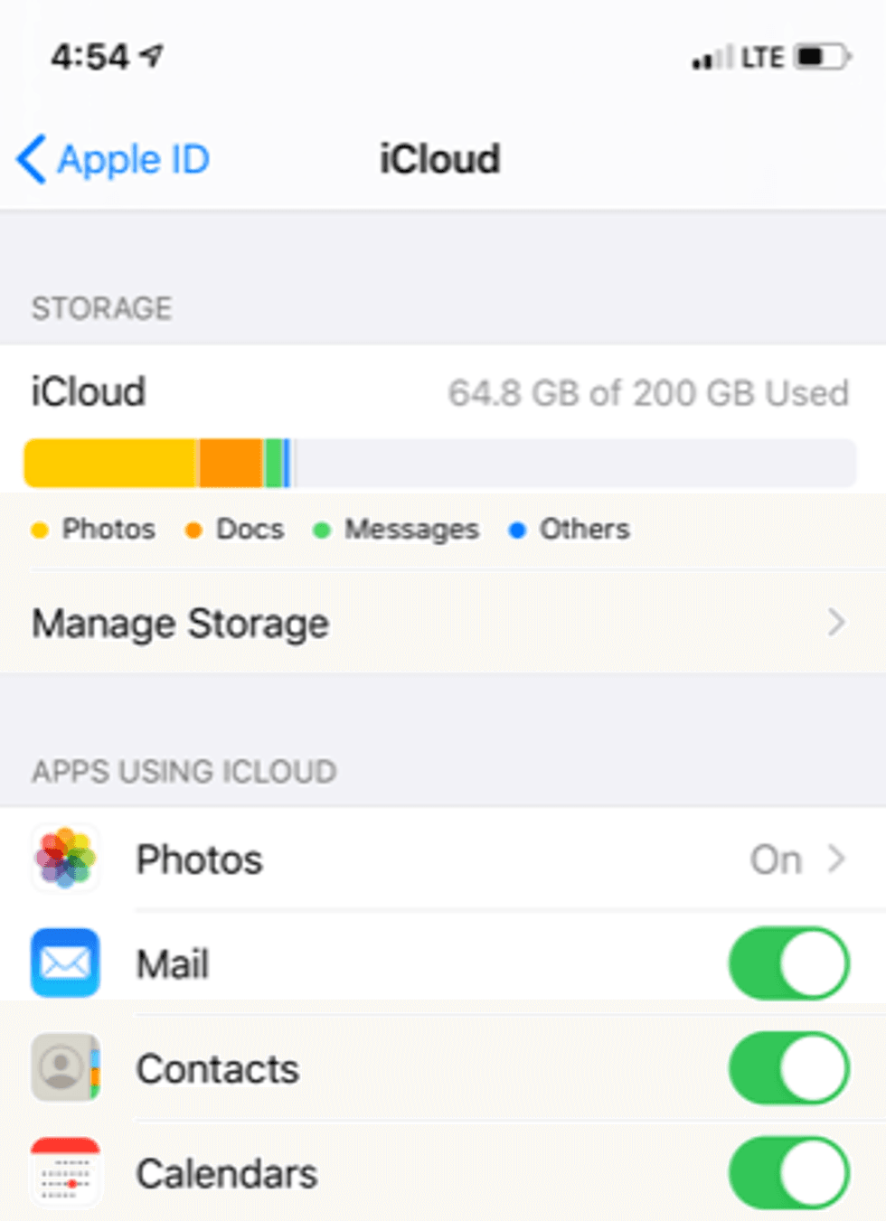 A screenshot of iCloud settings