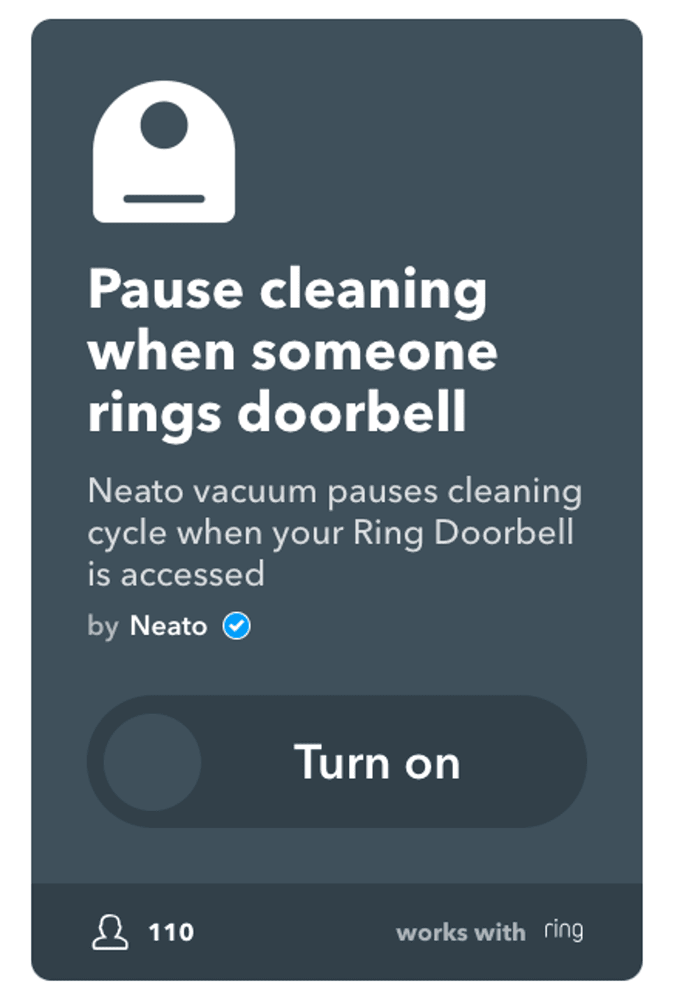 a screenshot of IFTTT applet for Pause robotic vacuum cleaner when doorbell is rung