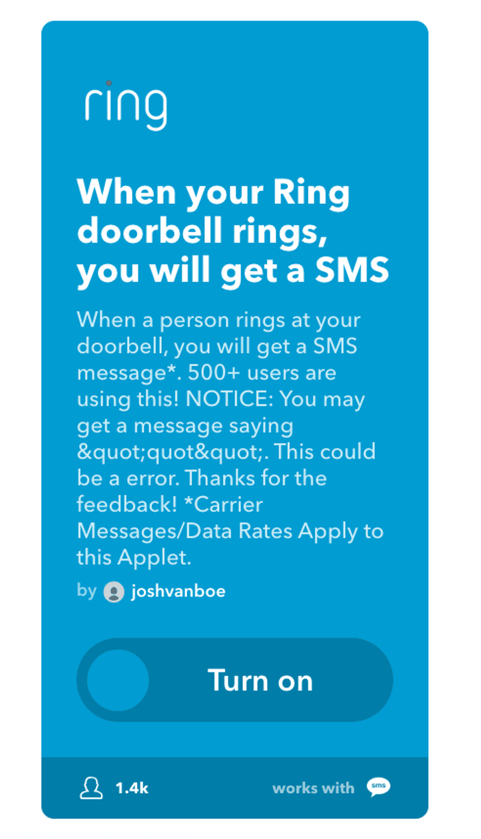 a screenshot of IFTTT applet for Send an SMS when the doorbell rings