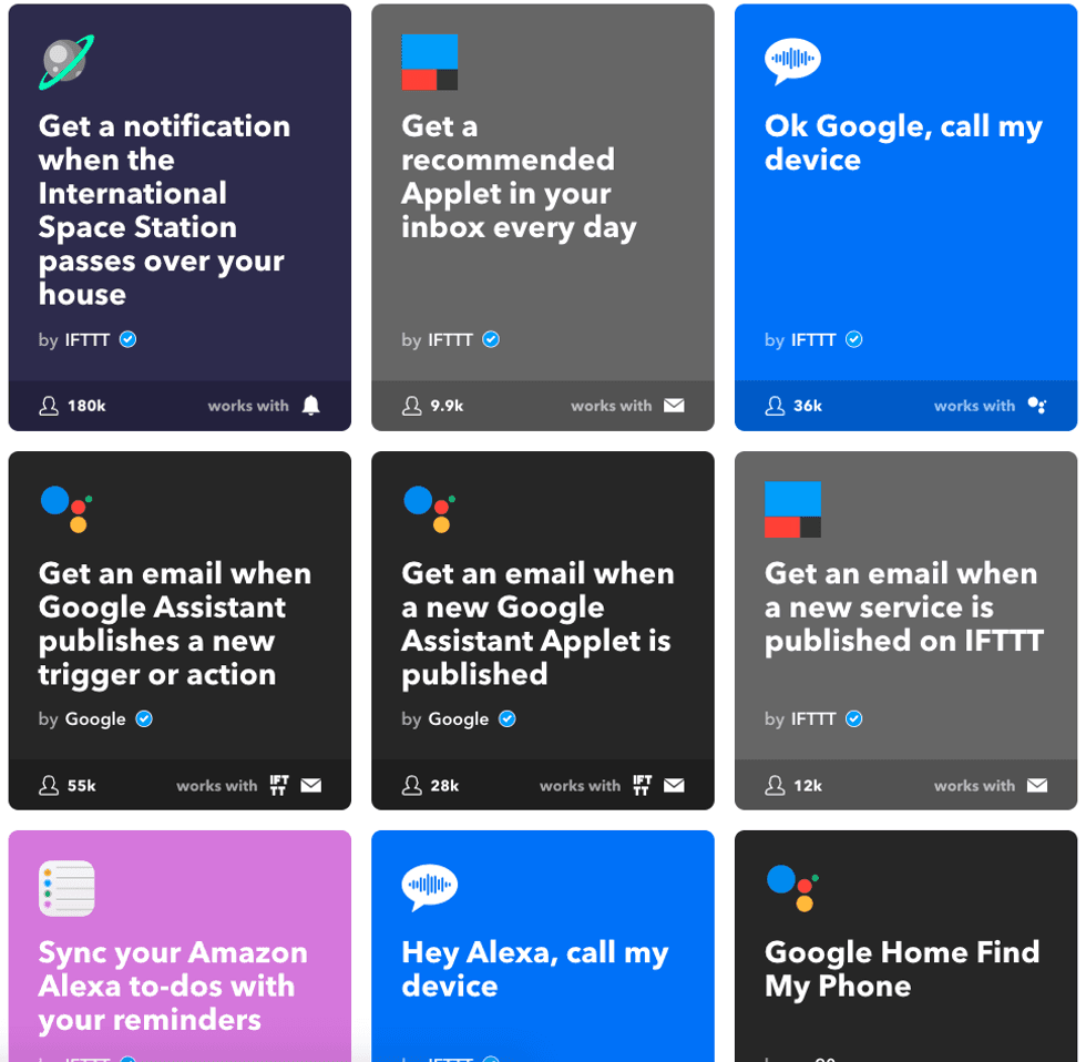 a screenshot of IFTTT applets