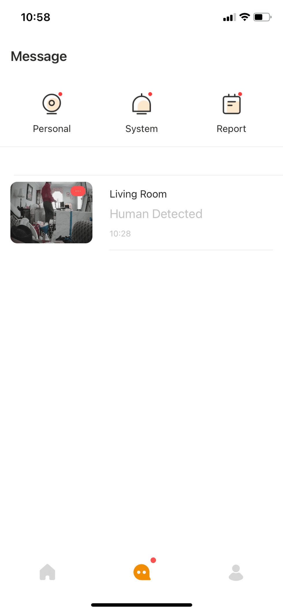 A screenshot of Imou app with Human detection notification
