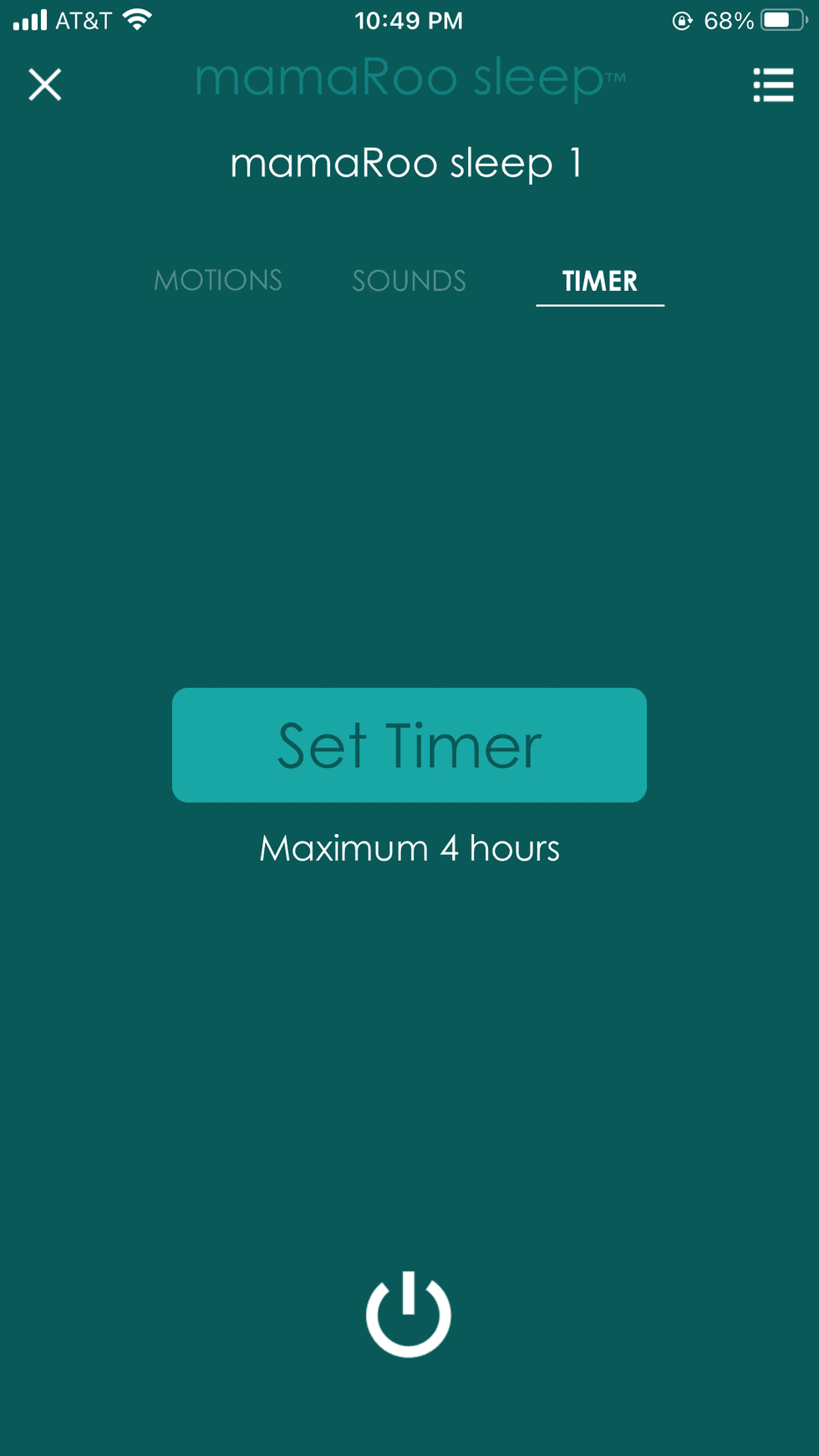 a screenshot of Mamaroo app where you can set the timer for your bassinet