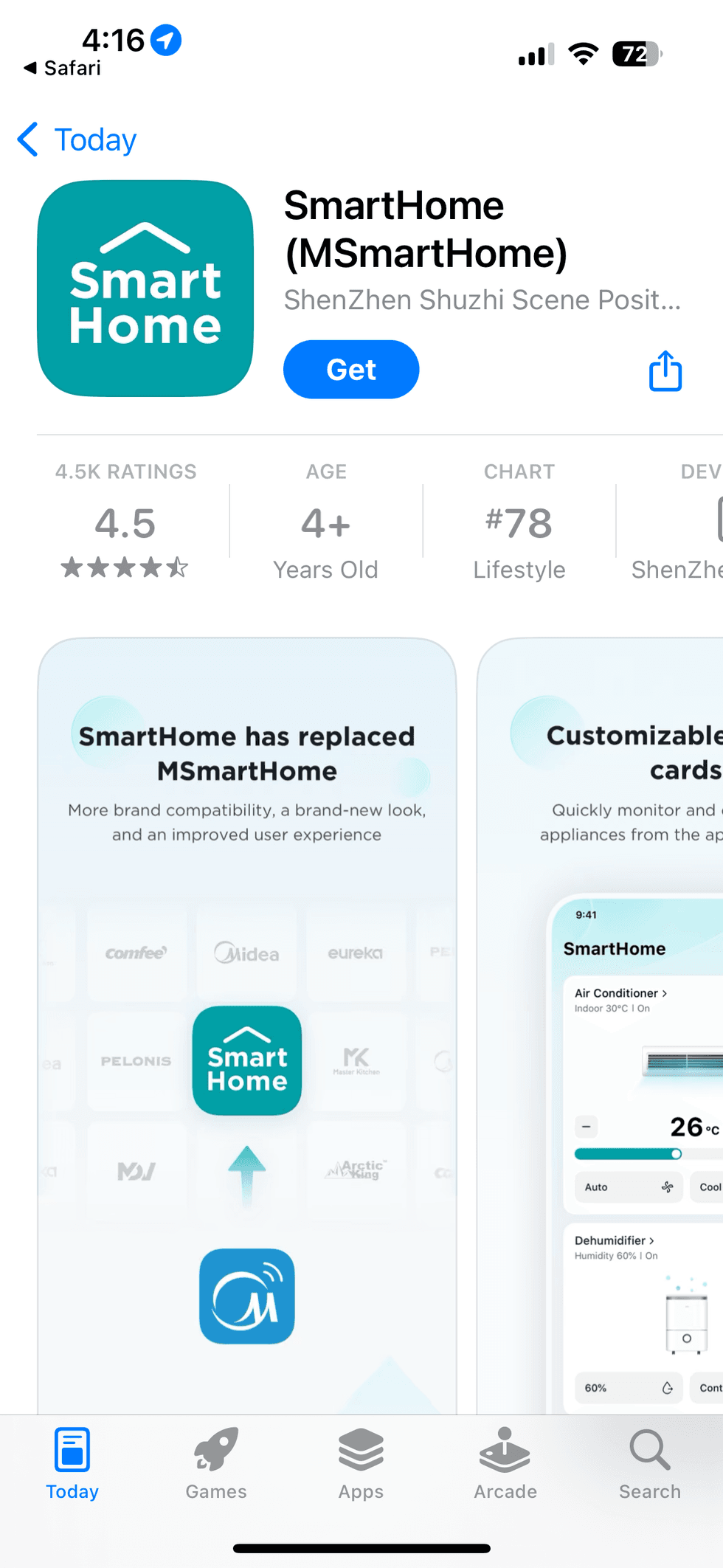 A screenshot of SmartHome app in App Store