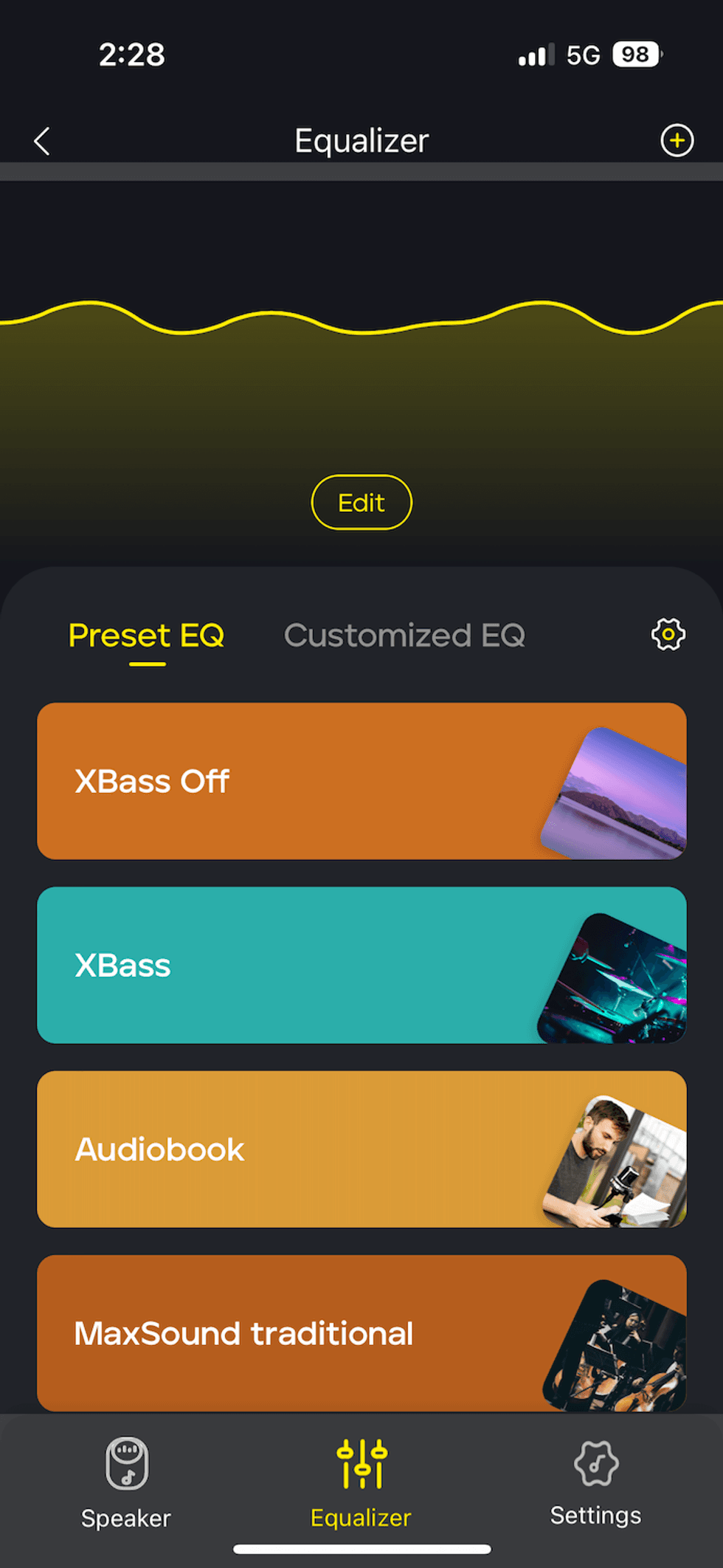 a screenshot of the EQ settings in tribit app