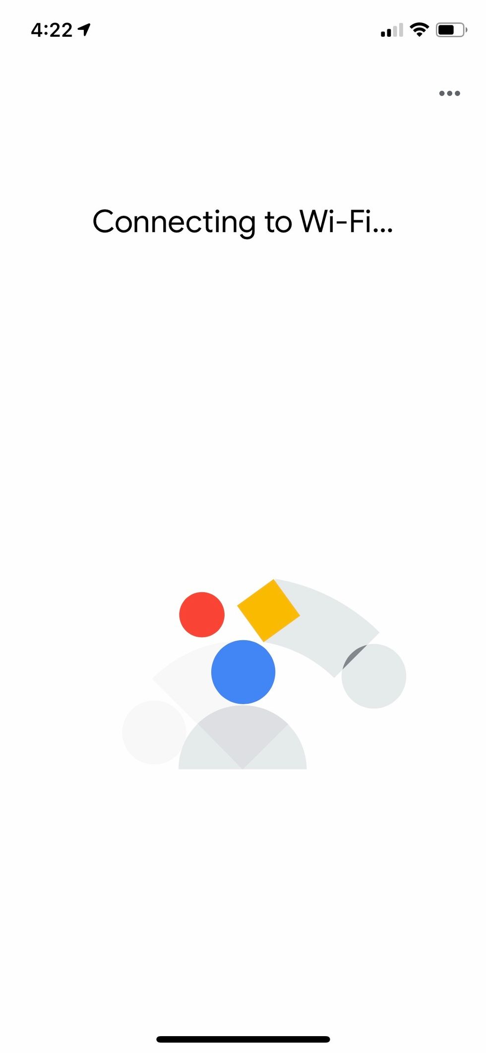 A screenshot of the Nest Hub Max connecting to Wi-Fi