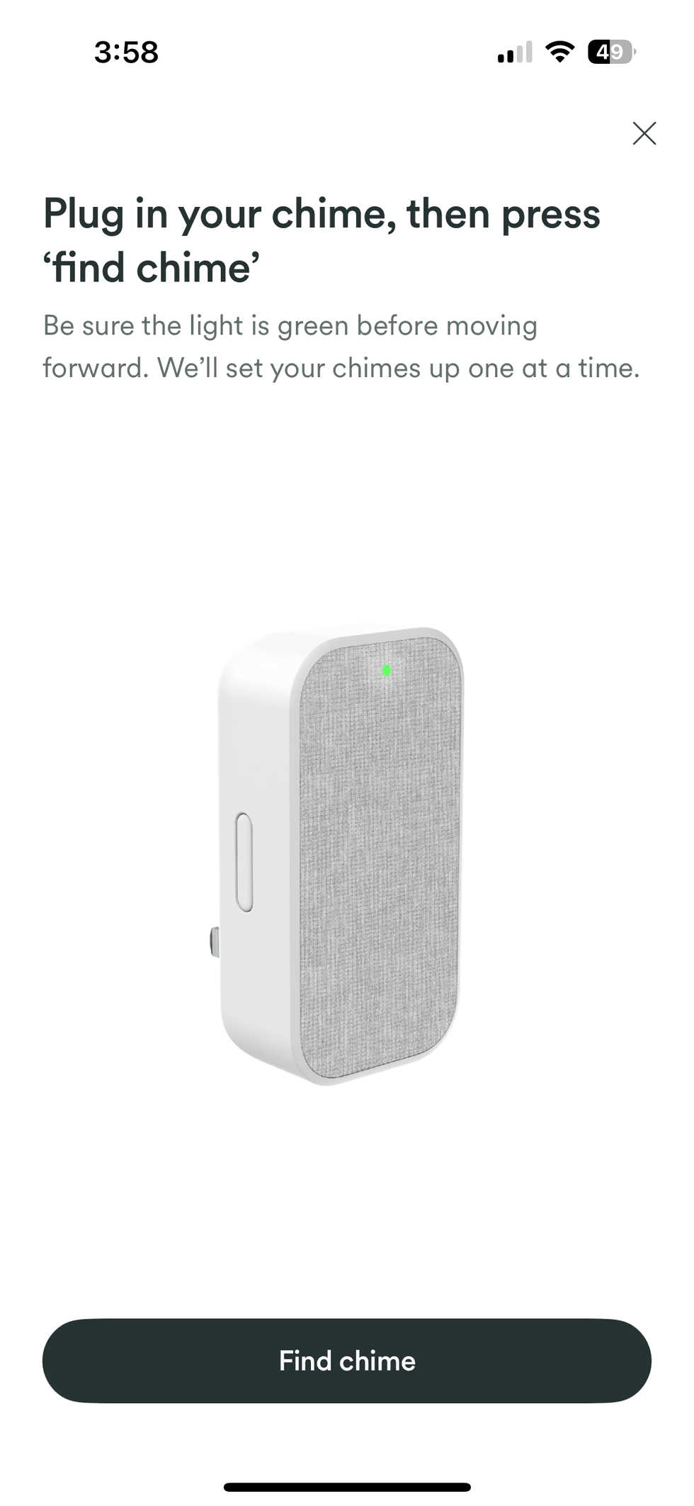 a screenshot of Vivint app for setup of Vivint Chime Extender