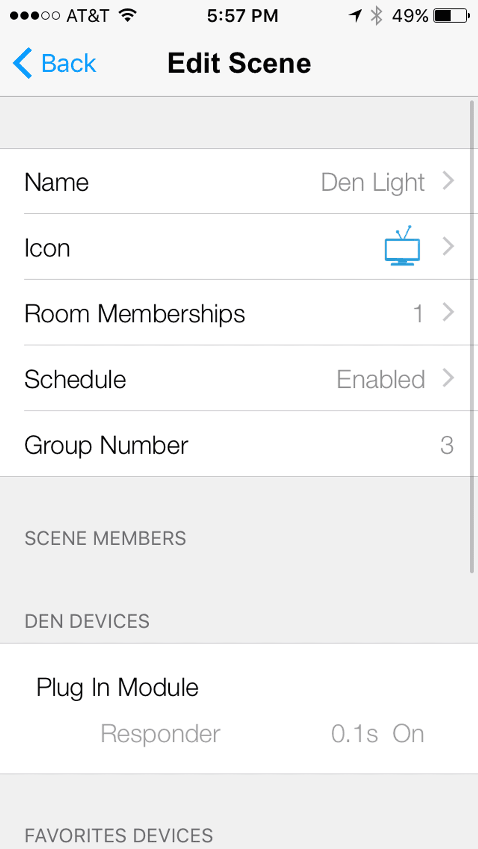A screenshot on how to edit scenes in Insteon app