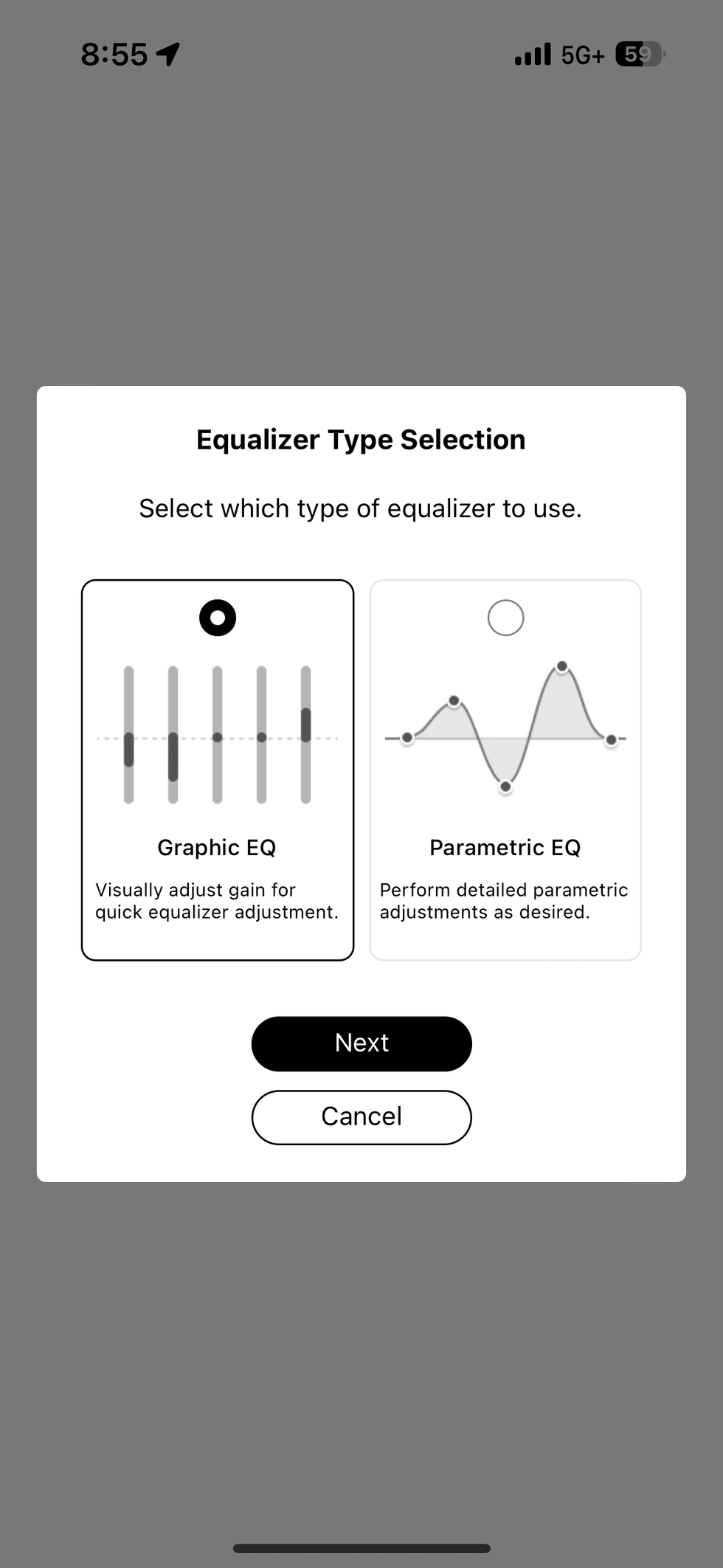a screenshot on how to set up EQ in AT Connect app