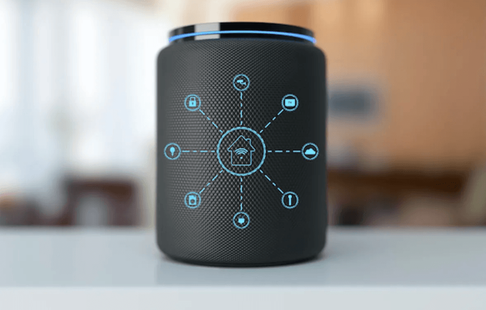 A smart speaker with smart home images