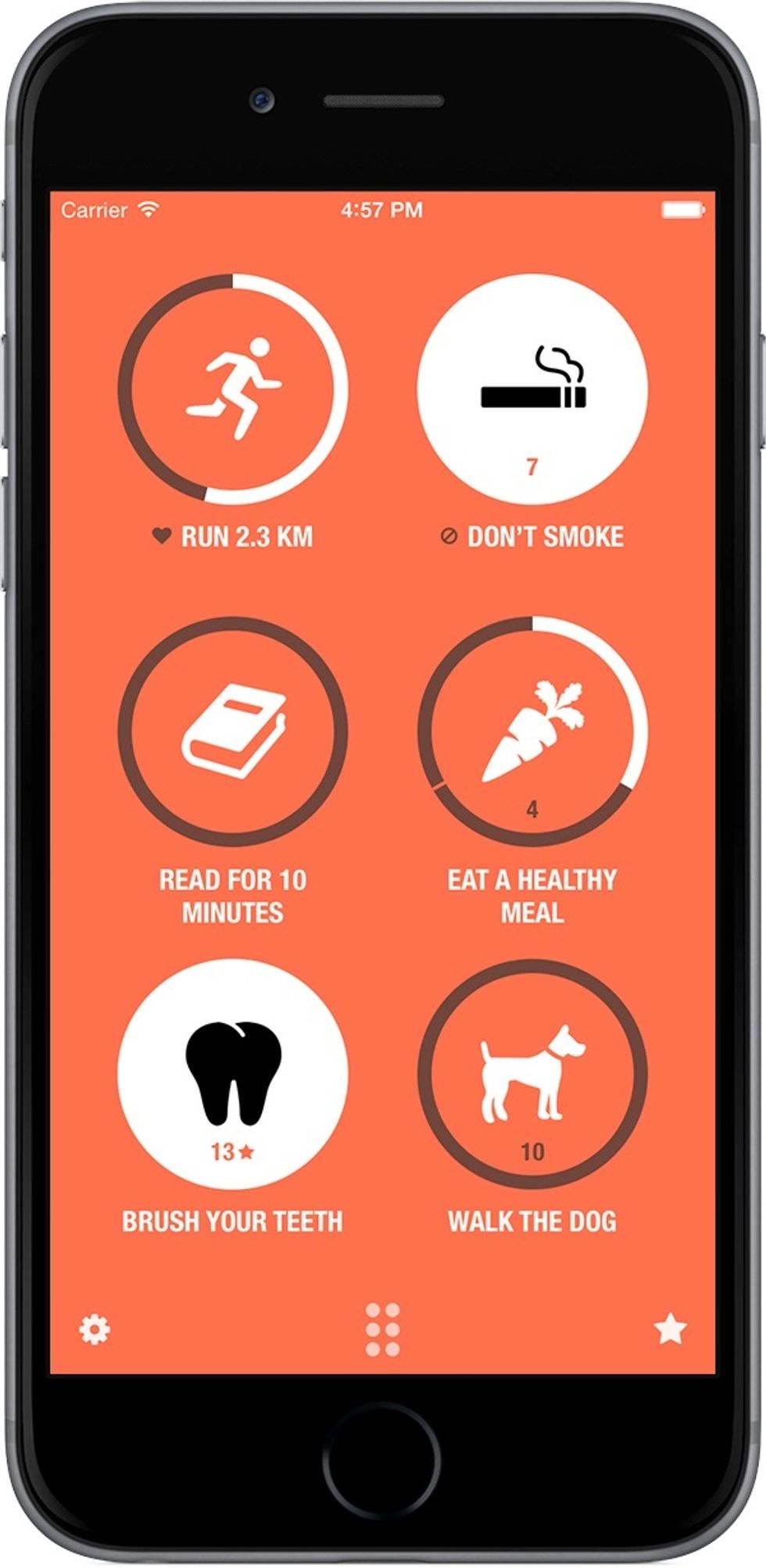 A smartphone with different tasks on the screen, including a cigarette and running