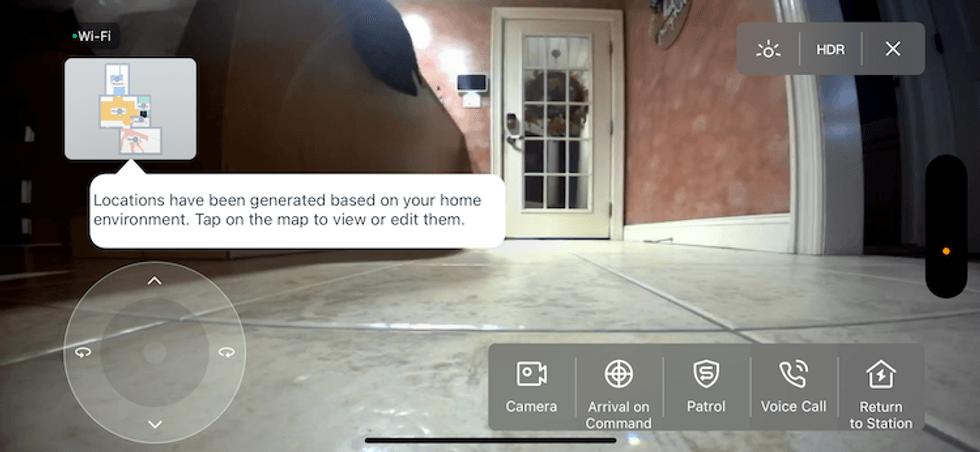a view from the Ecovacs app showing a live video stream from the camera on the robot vacuu,