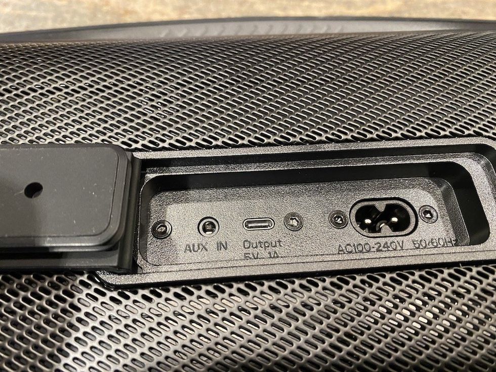 a view of the inputs for your Tribit StormBox Blast speaker