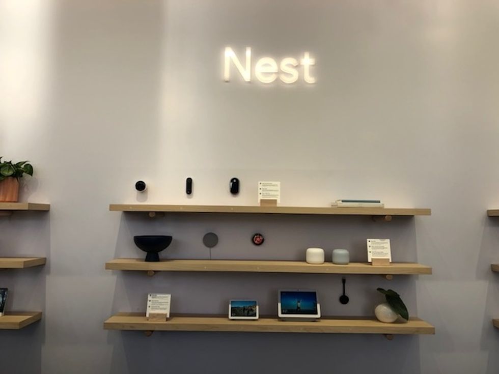 A wall of Nest products including smart displays at CES 2020