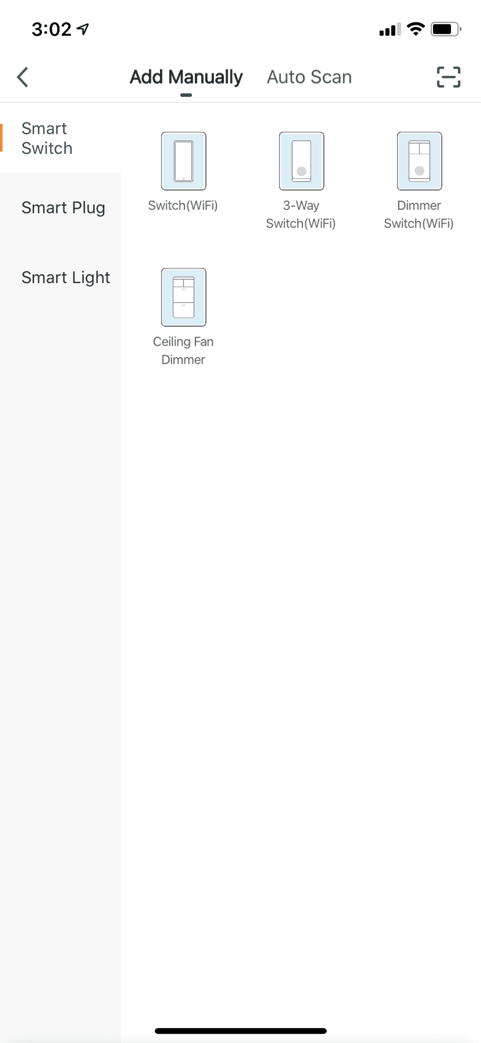 Add a device page in TreatLife mobile app