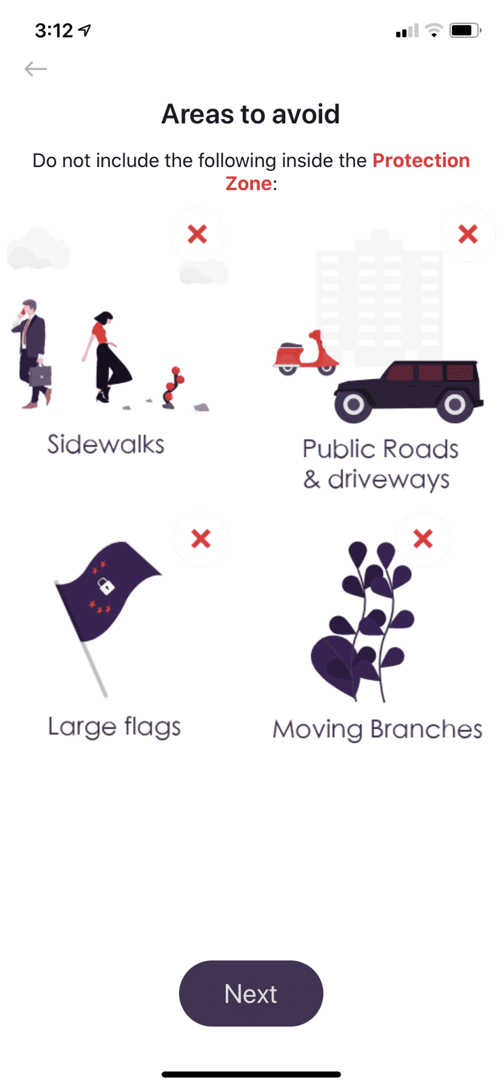 Advice in the app on what will trigger an alert when it enters the protection zone.