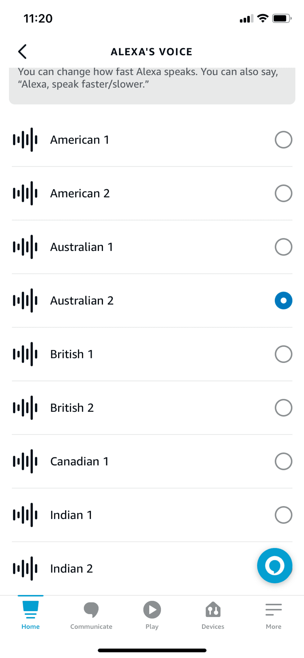 alexa app to change accent for Alexa voice