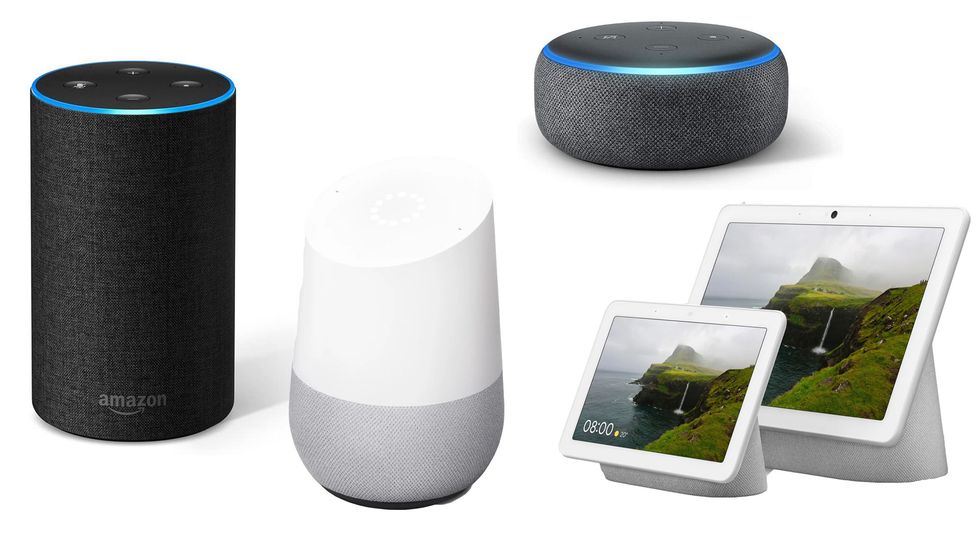 Amazon Echo and Google Nest smart speakers and displays