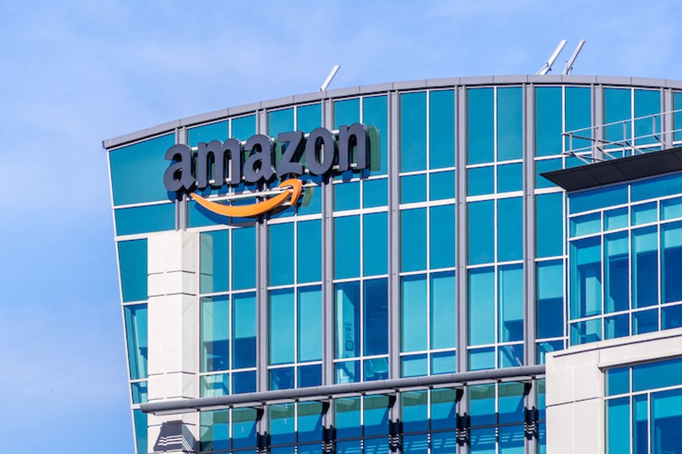 Amazon logo on a glass building