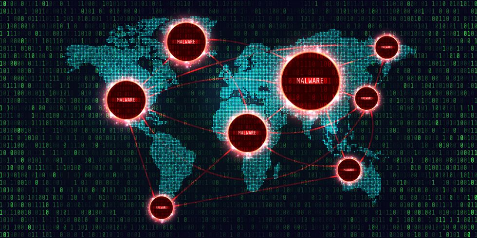 an illustration a the map of the world with circle's detecting where hacks have occurred.