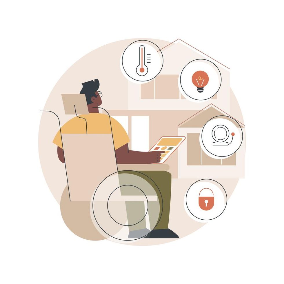 an illustration of handicapped person with smart devices.