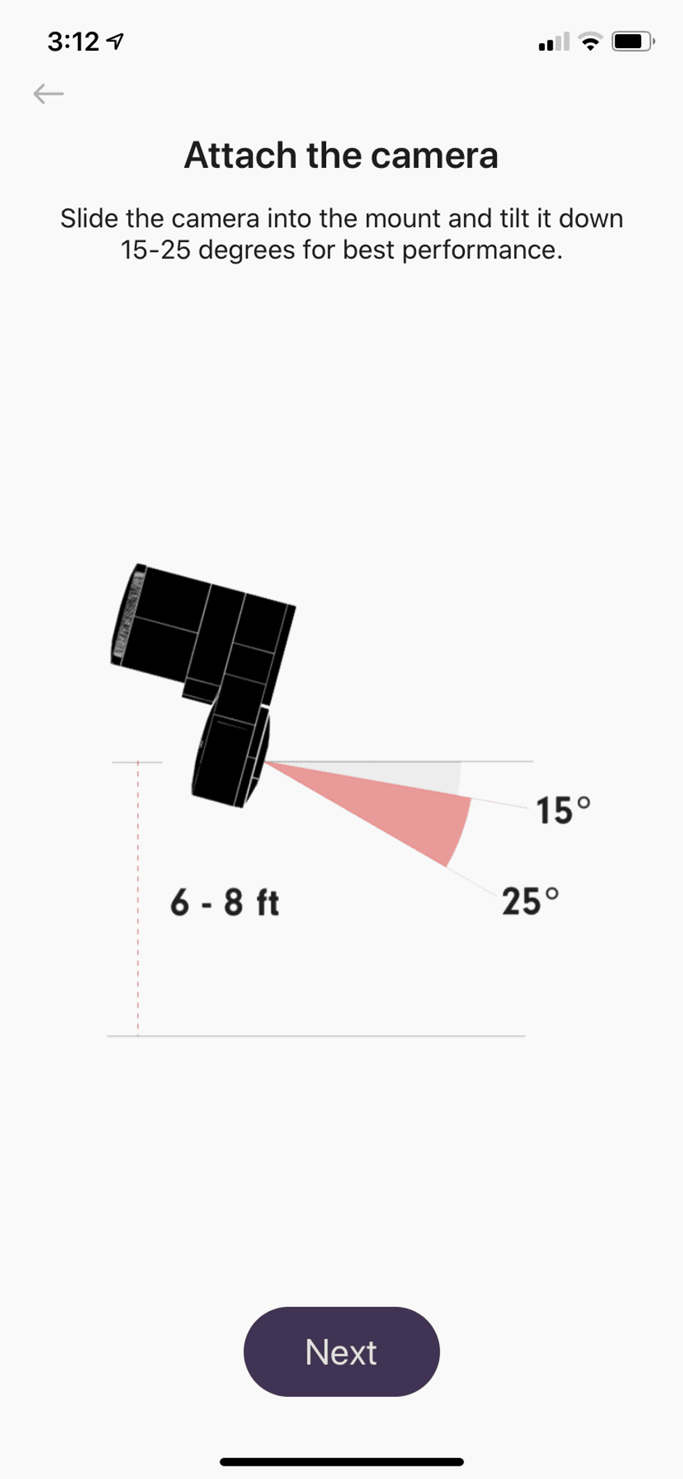 App showing how to mount the camera once mount is secured.