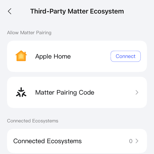 Aqara app screenshot of third party matter ecosystem integration