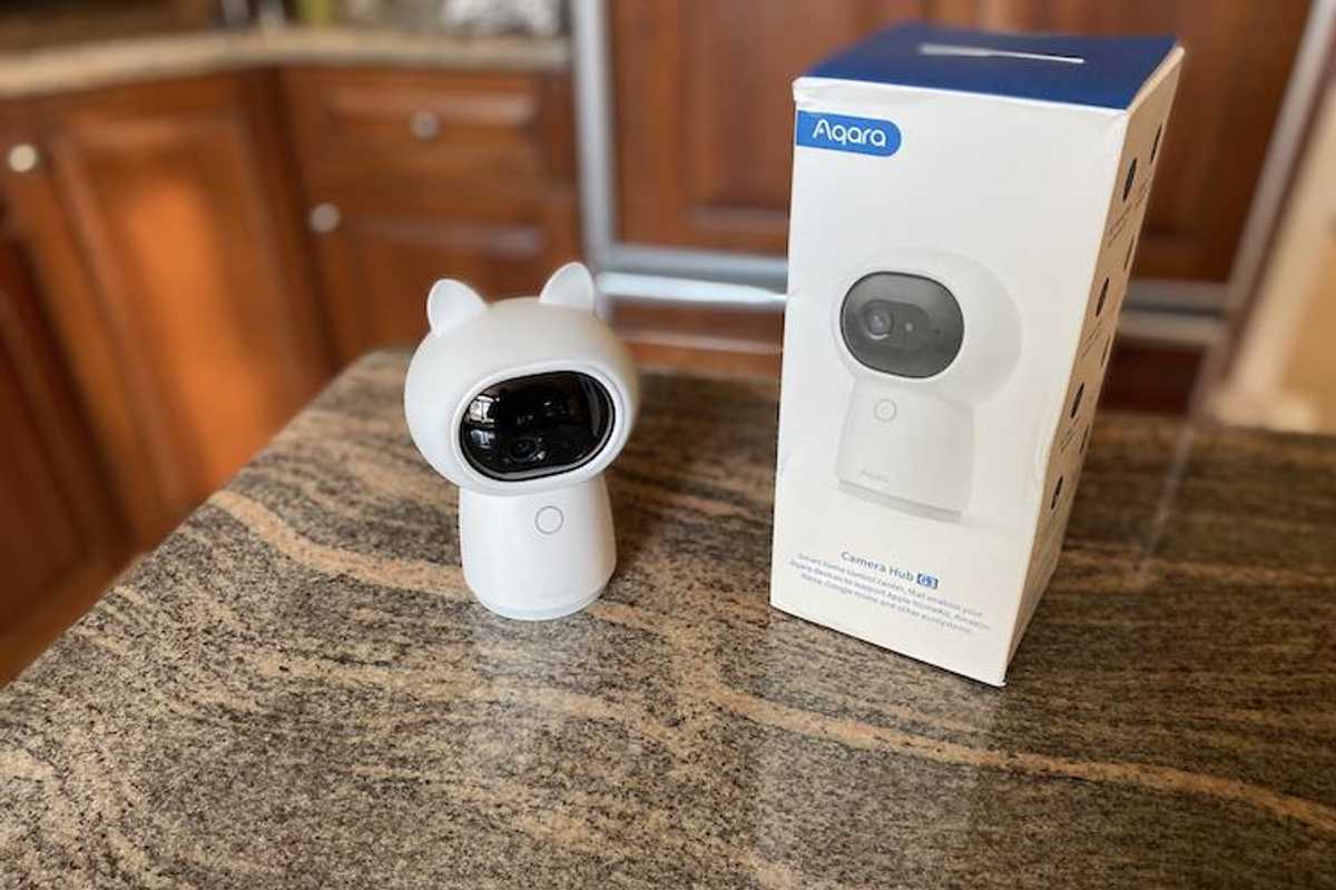 Aqara Camera Hub G3 unboxed on a countertop