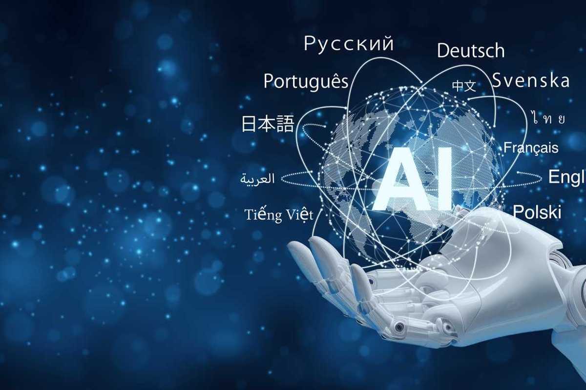 artificial intelligence and multilingual communication conce[t with robotic hand