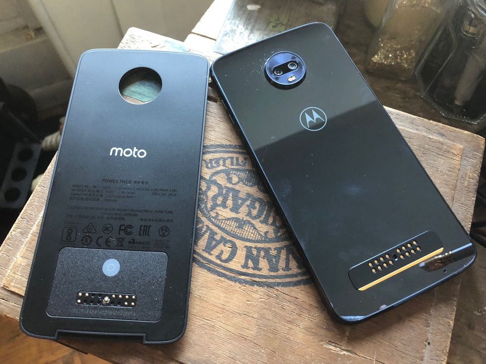 Attached mods to the back of Moto Z3 Play.