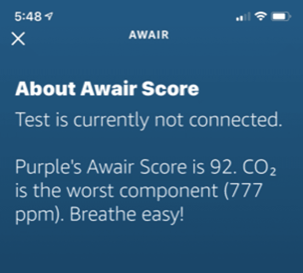 Awair air monitor score, read from Amazon Alexa