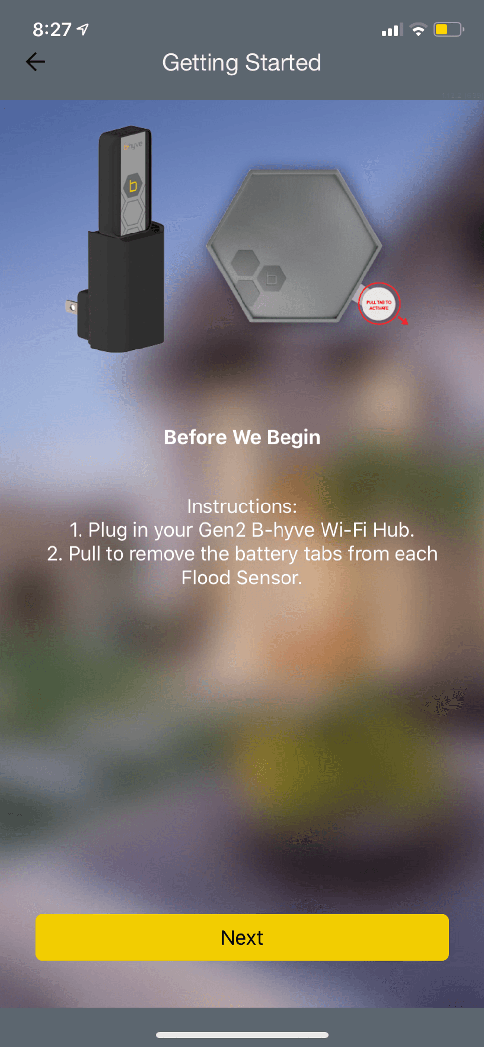 B-hyve app setup flood sensor screen