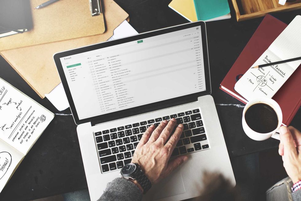 Businessman working email writing workplace concept photo