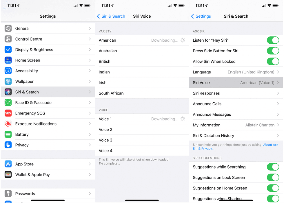 Changing the voice of Siri on an iPhone