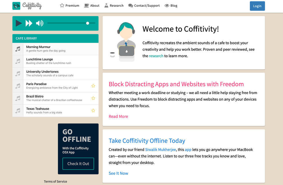 Coffitivity ambient noise generator