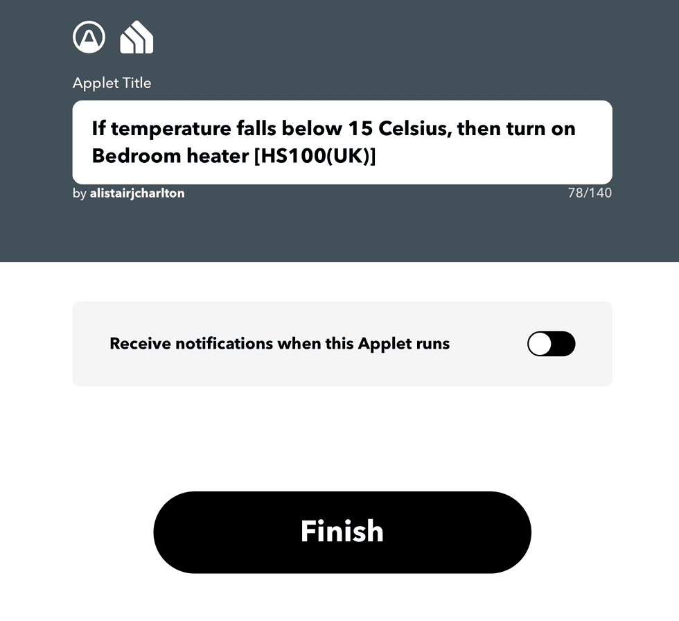 Completed IFTTT applet
