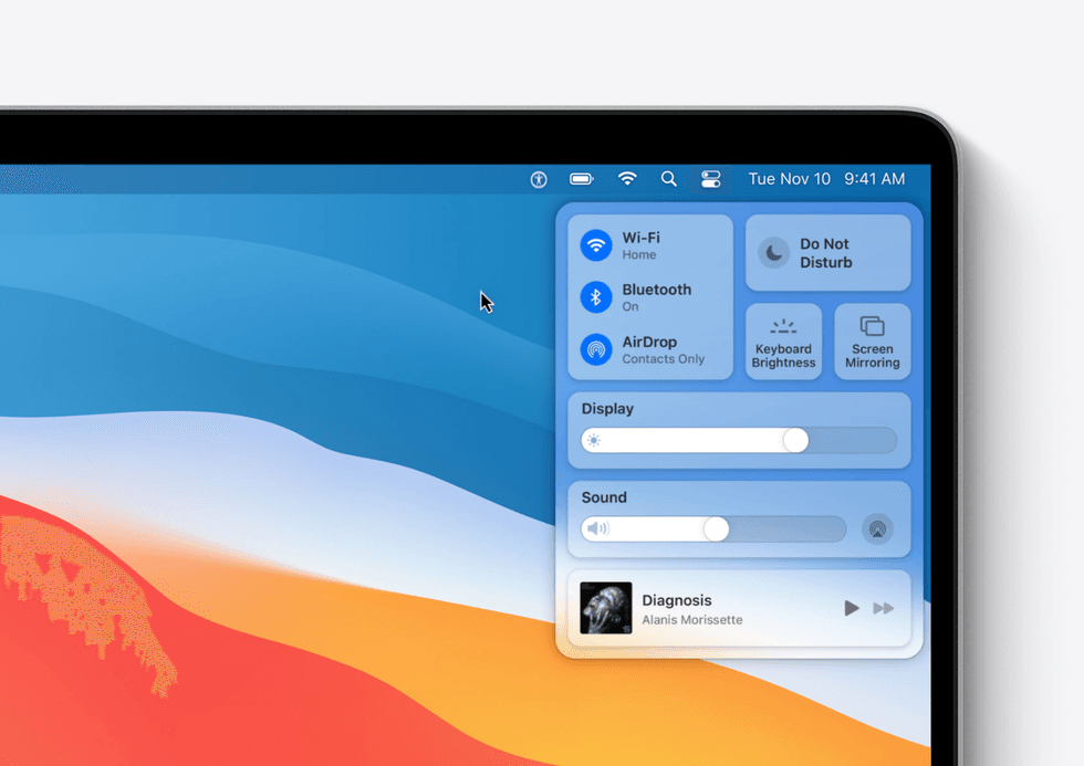 Control center of macOS Big Sur