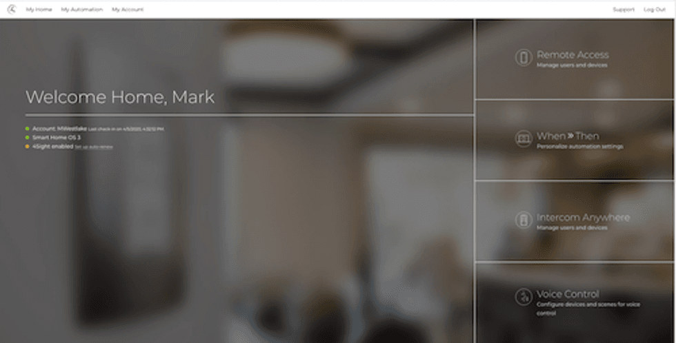Control4 login screen for customers