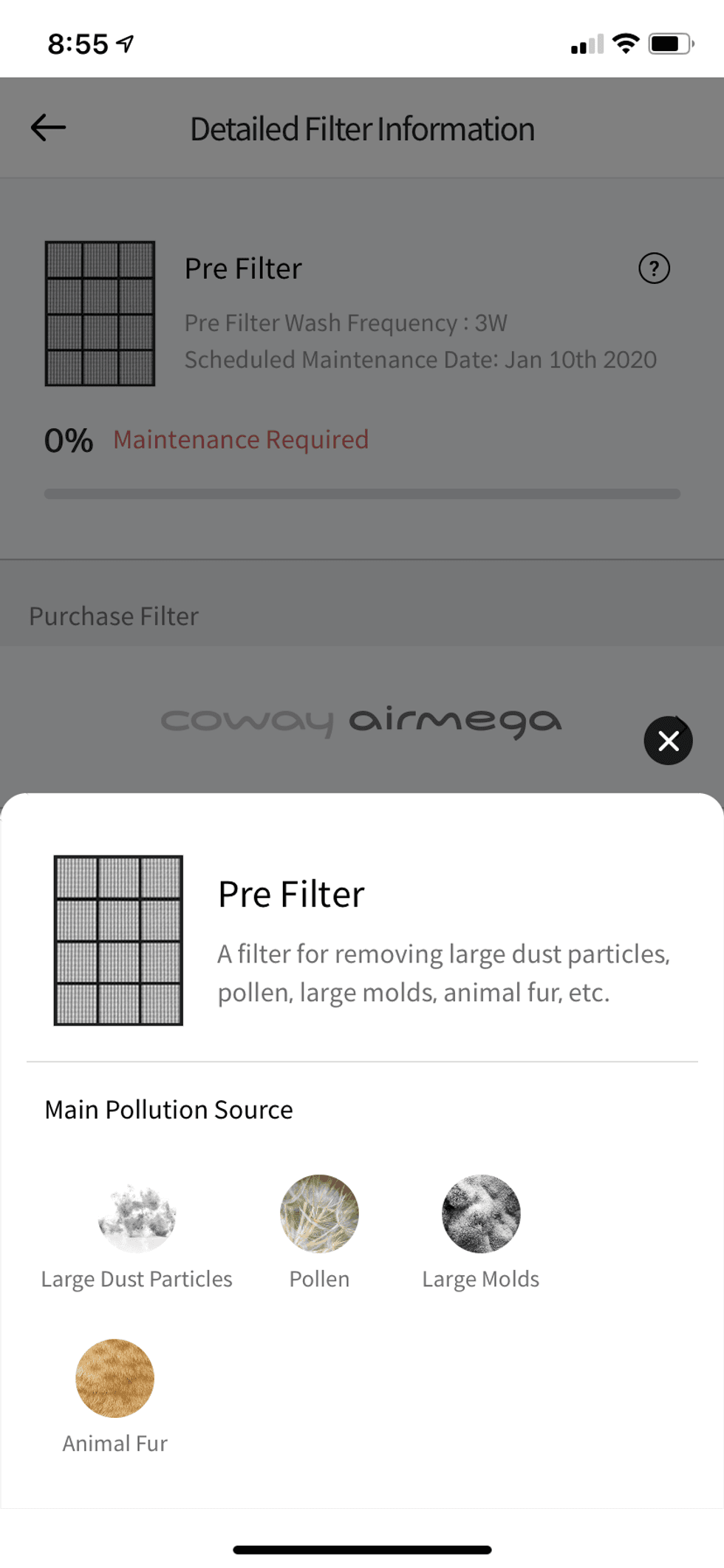Coway IOCare app keeps you informed on why your air filter is dirty. Shows you pollution source.