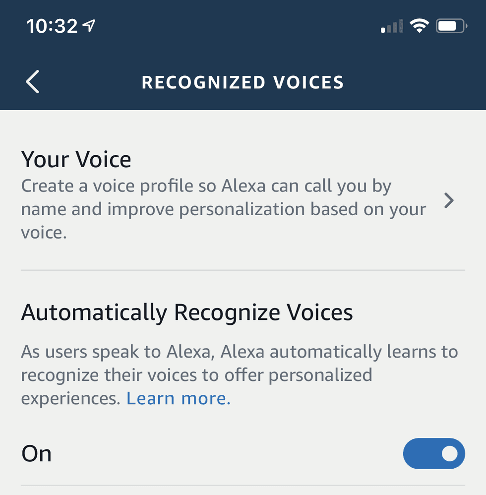 Create a voice profile for yourself, and other people who live in your home