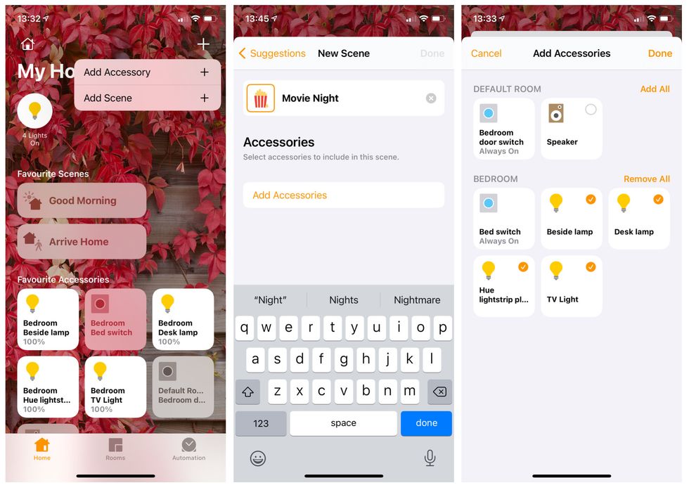 Creating a new scene in the Apple Home app