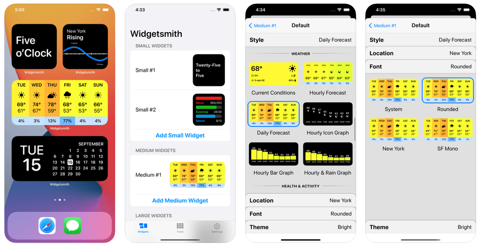 Custom widgets created with Widgetsmith
