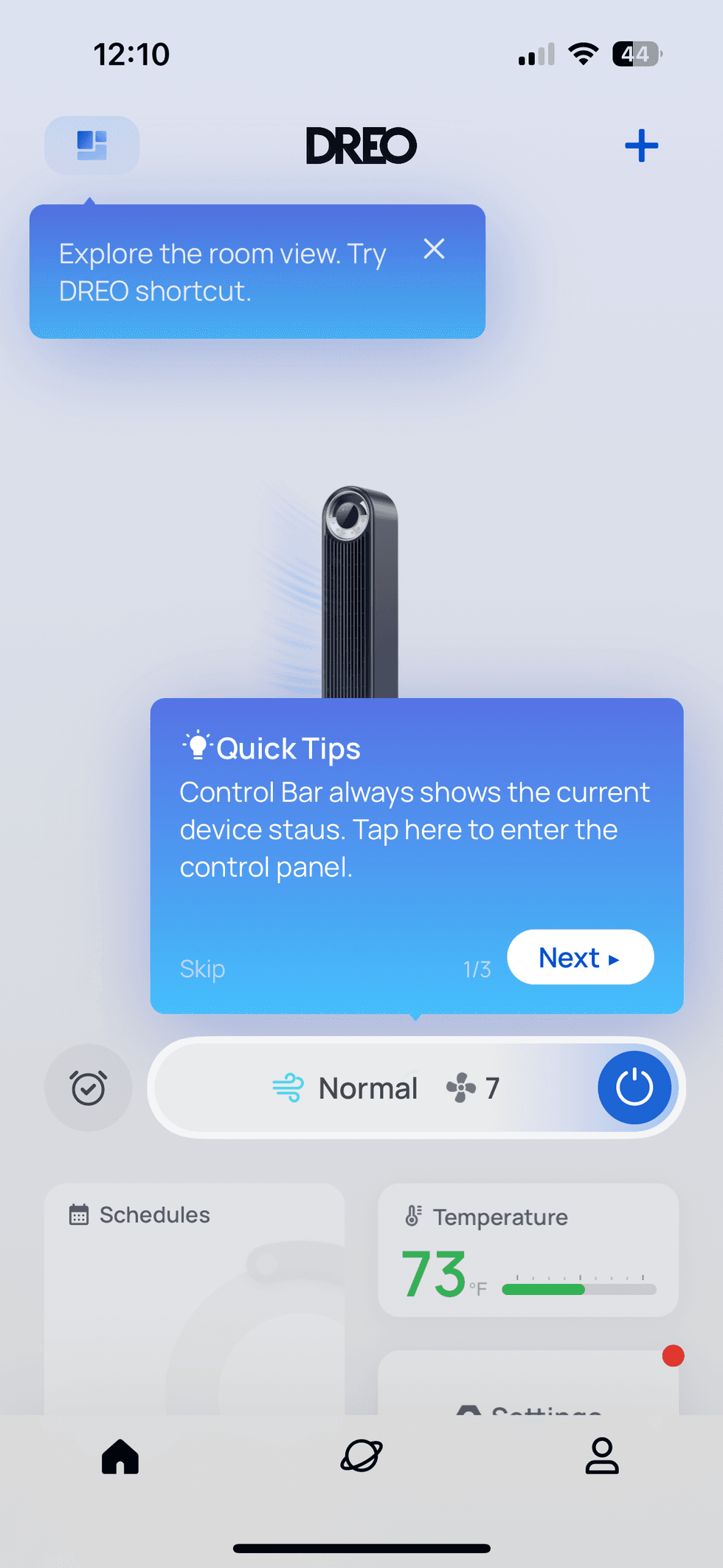 Dreo app screenshot with tutorial