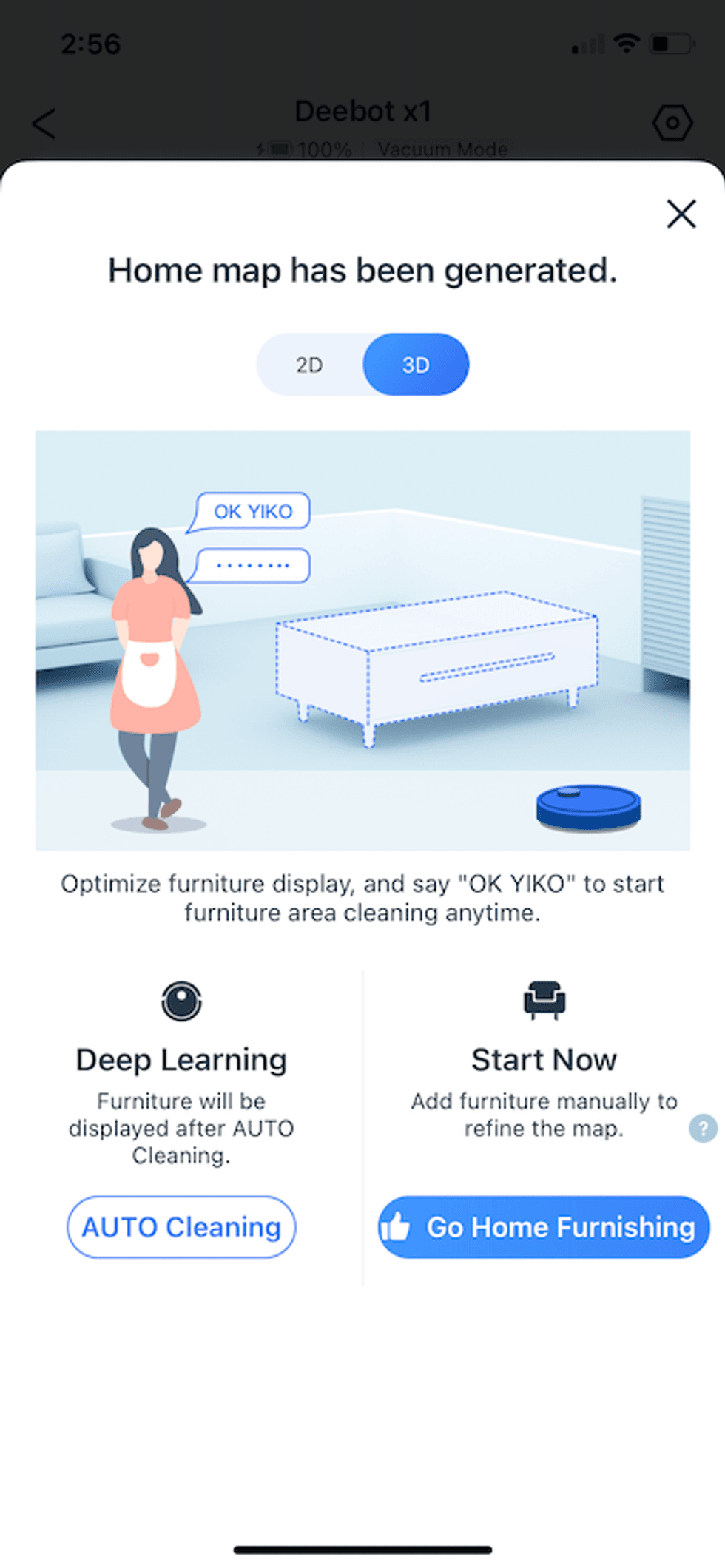 Ecovacs Home app showiing mapping has been completed.