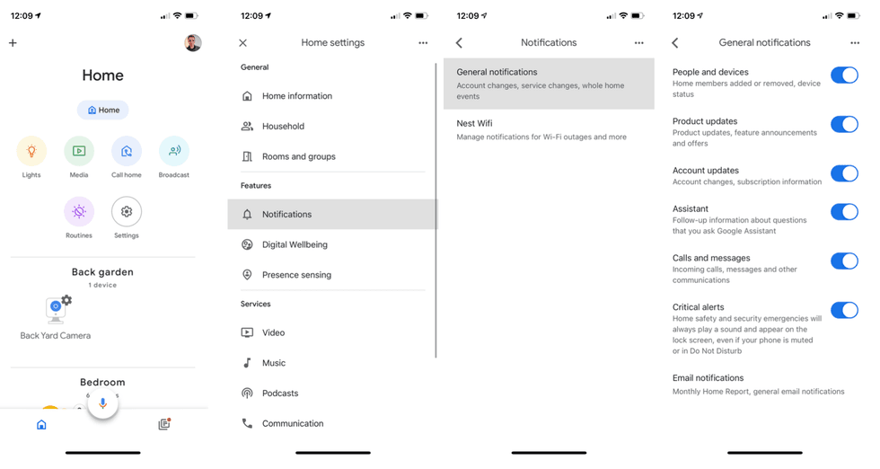 Enabling notifications in the Google Home app for iPhone
