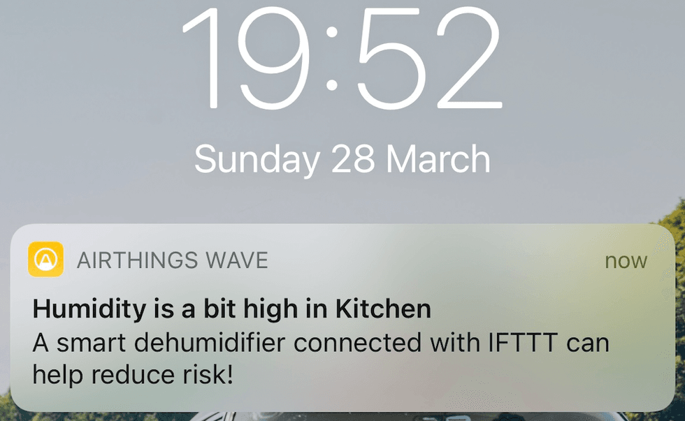 Example of an alert from the Airthings app