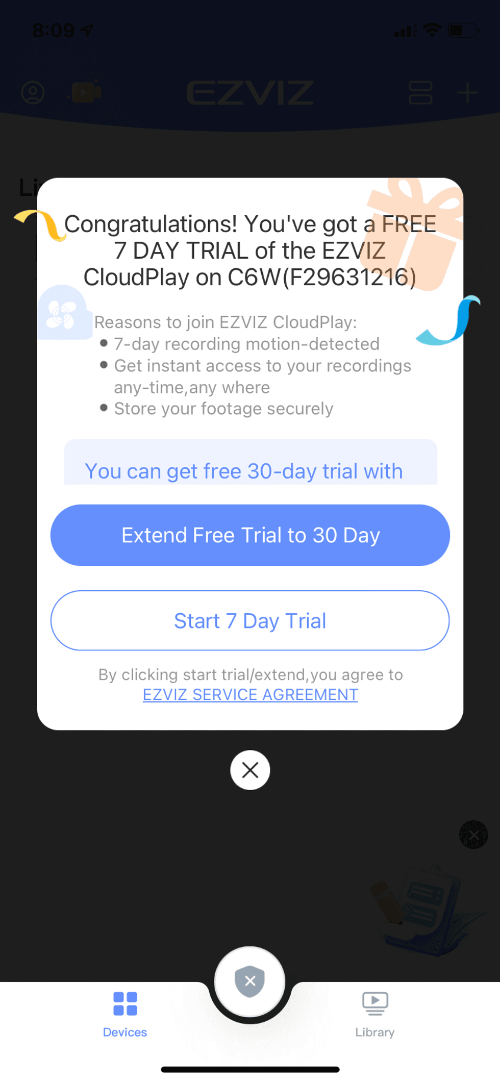 EZVIZ monthly plans in app