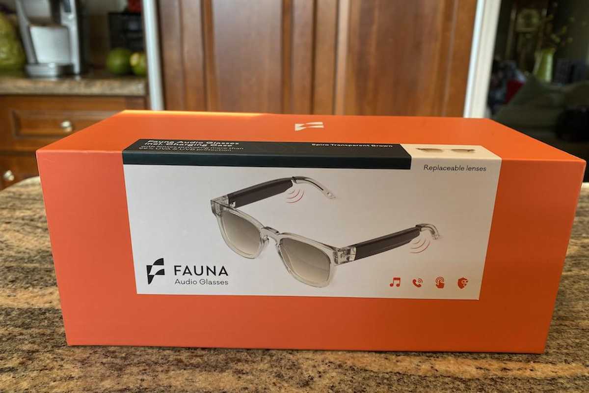 Fauna Audio Glasses in Box on a countertop
